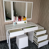 白色烤漆梳妆台折叠镜子欧式时尚化妆桌简约现代化妆柜妆凳组合