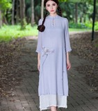 特价原创中式禅意森女风仙女范文艺复古中国风手绘棉麻连衣裙