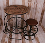 美式复古工业风酒吧桌椅个性咖啡厅自行车酒吧椅铁艺实木吧台桌椅
