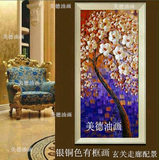 发财树油画 纯手绘抽象风景画 客厅 欧式玄关 竖单幅有框装饰画