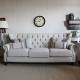 美式三人沙发棉麻布艺拉扣北欧式乡村客厅组合设计师家具样板间