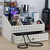 坤福 桌面化妆品收纳盒 创意木制大号欧式带抽屉梳妆台置物架家用
