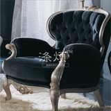 涤烦|高端定制家具|法式新古典实木雕花单人沙发布艺休闲椅FS109