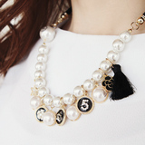 韩国进口饰品时尚大气个性镶钻星星花朵流苏珍珠项链NL10726