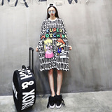 KAKOO韩版宽松时尚休闲外穿外套女连衣裙夏季卡通数码印花套头T恤