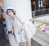 韩国正品春夏新款木耳边娃娃款衬衫宽松纯白色棉麻连衣裙沙滩裙