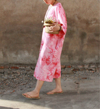 【彼岸】原创水墨扎染粉色连衣裙 长袍袍子壹旧慢慢变蓝菊家风格