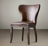 法式电脑椅 美式欧式实木橡木皮艺单人餐椅 书椅 复古环保餐椅