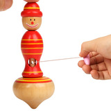 怀旧陀螺小丑拉绳陀螺传统木制儿童亲子玩具早教益智男孩玩具
