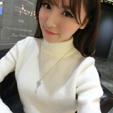 2016秋冬女装加厚百搭半高领纯色韩版修身针织打底衫毛衣外套