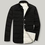 正品牌男装精品羽绒衬衫加厚款纯色格子黑保暖长袖衬衣加大码冬季
