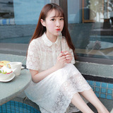 韩国代购夏季新款波西米亚海边度假裙韩版修身女中长款蕾丝连衣裙