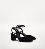 西班牙正品代购MASSIMO DUTTI女士1月黑色羊皮粗跟中跟鞋3025121