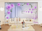 电视背景墙壁纸客厅3d立体墙纸欧式4d玄关紫色花简约墙布大型壁画