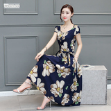 印花棉麻连衣裙女2016夏季短袖韩版修身大码亚麻长裙子气质中长款