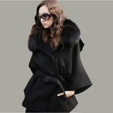 韩国七分袖西装领品牌冬季大码奢华狐狸毛领女装毛呢羊绒大衣外套