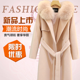 韩国东大门冬季新款系带羊绒羊毛呢大衣狐狸毛领中长款修身外套女
