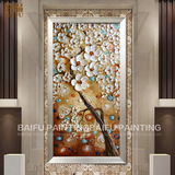 包邮纯手绘油画玄关走廊过道装饰画现代抽象欧式花卉竖画BFLT015