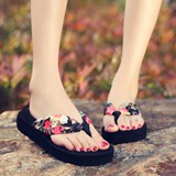 韩版女式波西米亚时尚人字拖夏季夹拖坡跟厚底夹脚沙滩鞋凉拖鞋拖
