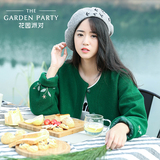 花园派对 2015秋装新款女装韩版圆领长袖短款刺绣女士毛呢外套