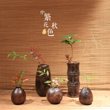 日式烧桐木花瓶 实木花插花器 木质花瓶摆件 台面小花瓶茶道必备