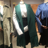 2016韩版女装秋季新款PURPLE气质西装领压褶拼接无袖长款马甲外套