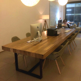美式loft复古书桌办公桌实木餐桌做旧长桌铁艺写字台会议桌简易桌