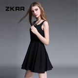 ZKRR2016春季新款打底背心裙修身气质无袖复古赫本风小黑裙连衣裙