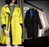 2015秋装新款韩版太空棉风衣女欧美双排扣修身显瘦中长款风衣外套