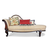 美式新古典布艺贵妃沙发椅 欧式实木雕花贵妃沙发法式高档沙发