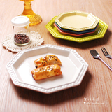 日式韩式新骨瓷陶瓷釉下彩饭盘菜盘碟子创意家用几何盘子 八角盘