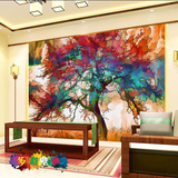 立体3D水彩艺术背景壁纸 个性水墨树林大型壁画墙纸 抽象彩绘墙布
