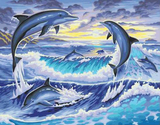包邮数字油画40*50海豚飞跃50*65海底世界DIY手绘动物鱼类装饰画