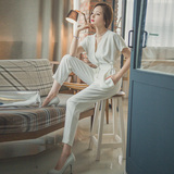 2016新款夏装白色套装时尚女装名媛气质修身优雅韩版