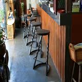 直销欧式创意整装椅吧台靠背椅实木铁艺酒吧椅复古做旧吧凳高脚椅