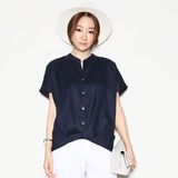 包邮SZ韩国官网正品代购女装2016夏季新款 短袖单排扣中长款衬衫J