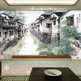大型立体现代中式忆江南风景背景墙餐厅卧室客房电视壁画壁纸墙纸