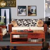 新中式实木沙发  现代布艺沙发 古典雕刻123客厅沙发组合简约家具