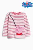 英国Next童装代购2015秋女童粉色条纹佩佩猪款长袖T恤