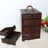 仿古中式木制三层带镜首饰盒复古木质化妆盒台式古典梳妆盒收纳盒