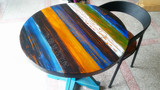 彩色复古小圆书桌实木圆餐桌地中海实木餐桌圆形休闲桌彩色条纹桌