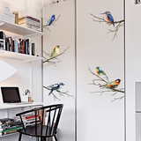 艺客厅书房墙纸贴画个性卧室橱柜装饰彩色树枝小鸟自粘墙贴贴纸文
