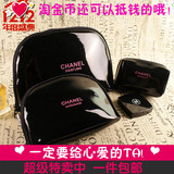 韩国品牌化妆包黑色亮面漆皮收纳包小号便携随身包女士包包防水