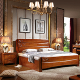 中式全实木床 双人床1.8米橡木1.5米简约现代床架高箱储物木头床