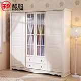 和购家具 韩式田园大衣柜4门 简易卧室白色整体 实木质衣柜子7190