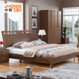 中式简约实木床美式双人大床1.5米1.8m婚床北欧储物高箱单人床