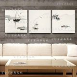 现代中式客厅沙发背景墙三联简约有框装饰画纯手绘吴冠中水墨油画