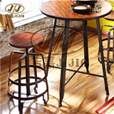 美式复古铁艺实木咖啡桌椅组合简约阳台桌椅高脚酒吧桌椅创意圆桌