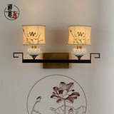 新中式陶瓷黑古铜床头过道莲花壁灯客厅走廊卧室别墅万纹复古灯饰