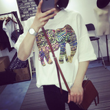 夏季新款韩版女装宽松大码卡通大象半袖上衣学生休闲圆领短袖T恤